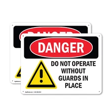 (2 Pack) Do Not Operate Without Guards In Place OSHA Danger Sign Decal Metal