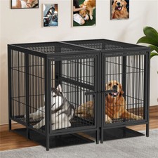 Jumbo Large Dog Kennels In/Outdoor Pet Crate Removable Divider 2 Door for 2 Dog