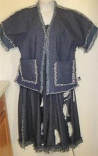 Handmade misses sz L blue jean heart jumper shift dress jacket lot set j45