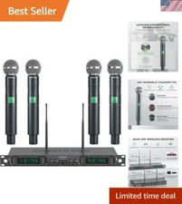 Wireless Microphone System, 4-Channel UHF Wireless Mic, Fixed Frequency Metal...