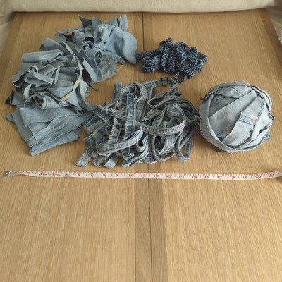 Denim Scrap Fabric Lot Light Wash Strips Yarn Rag Quilt Craft No Stretch