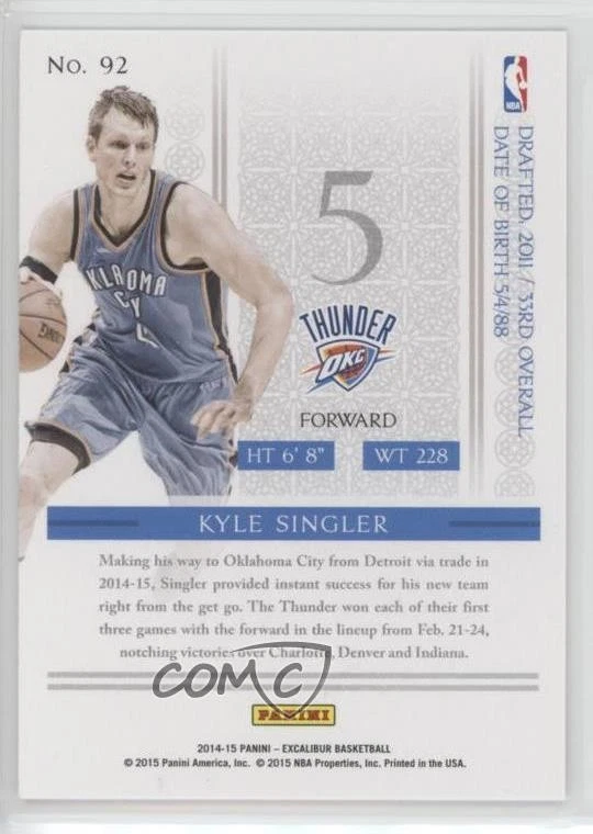 2014-15 Panini Excalibur Blue Kyle Singler #92 - Image 2 of 2