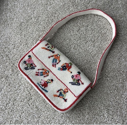 NWOT Anthropologie Maeve Fiona Beaded Bag Winter Skiers Ski RARE