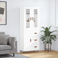 Schmales Highboard Weiß 69,5X34X180 Cm Holzwerkstoff Wohnzimmer