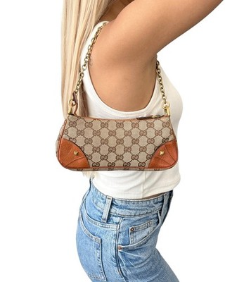 バッグ Gucci Vintage GG Canvas Shoulder Bag GUCCI Vintage GG Canvas Monogram Chain Shoulder Bag Pouch Beige