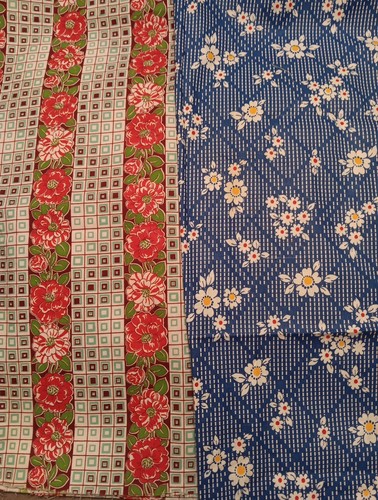 Vtg 30s 40s Cotton Fabric Feedsack Style Floral White Daisies Red White Flowers