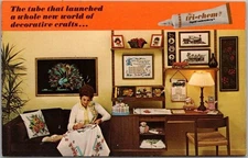 Vintage 1960s TRI-CHEM Craft Supply Advertising POSTCARD "Liquid Embroidery"