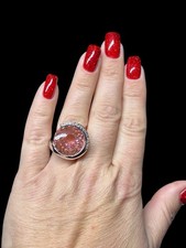 Statement Pink Crystal Ring Halo CZ Silver Tone Cocktail Ring 18mm