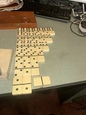 Vintage Super Thick Jumbo Size Giant Face Marblelike Dominoes By Puremco No.1632