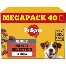 40 x 100g Pedigree Adult Wet Dog Food Pouches Mixed Selection in Jelly Mega Pack 3.63 per kilo