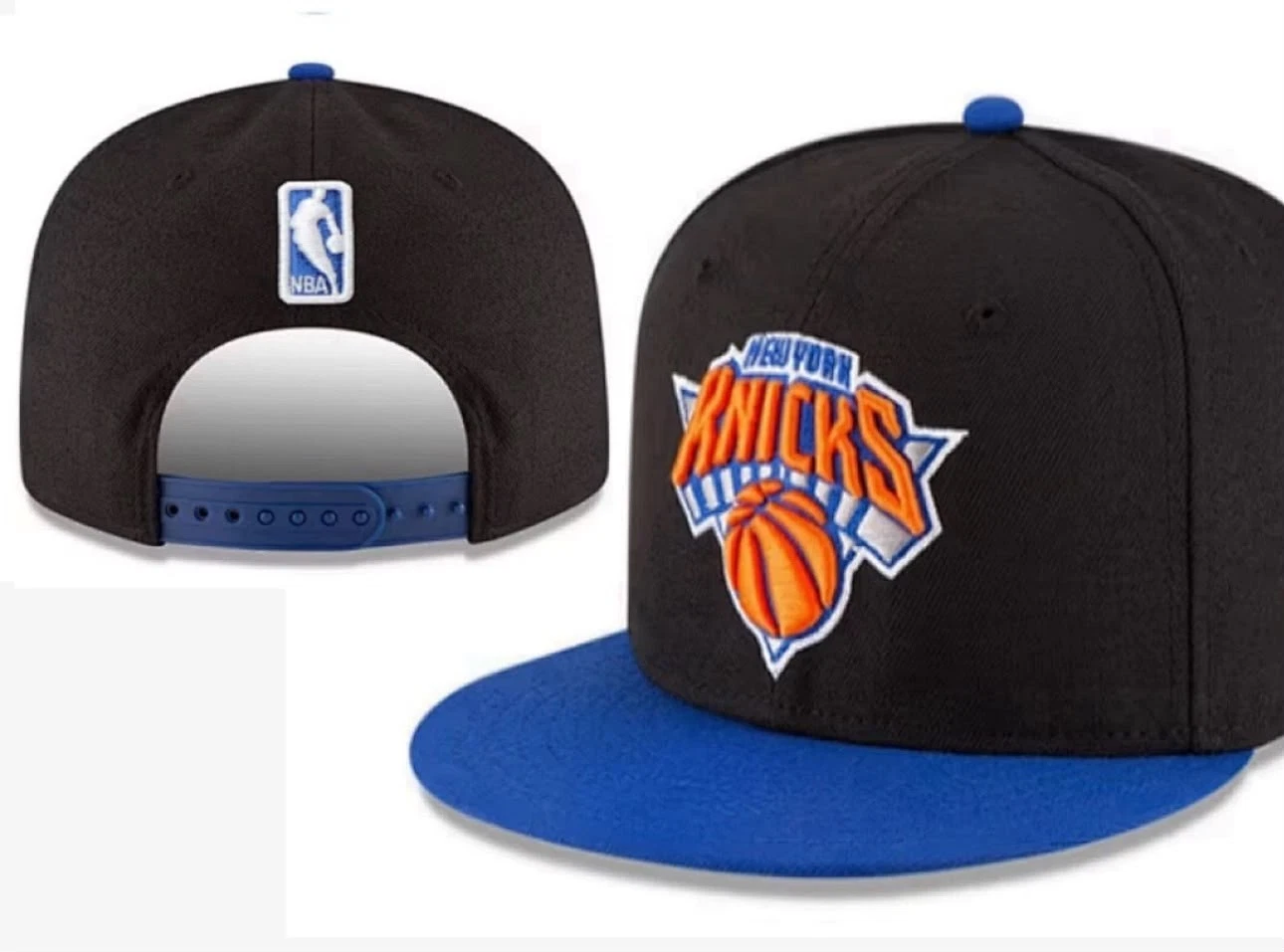 New York Knicks Embroidered Snapback Hat Blue Black Adjustable Flat Brim Cap