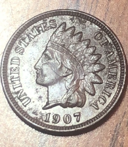 Indian Head Penny,1907, One Cent Coin, Ungraded, Very Good Liberty And More C225
