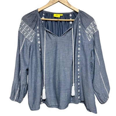 Roberta Roller Rabbit Boho Embroidered Tunic Top Womens M Lightweight Cotton