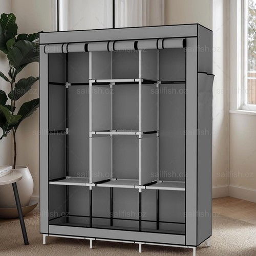 Large Portable Clothes Closet Canvas Wardrobe Storage Organizer with Shelves - Picture 10 of 14