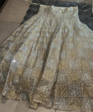 Embellished Gold Beige Choli Set with Skirt, Dupatta, Purse for Women
