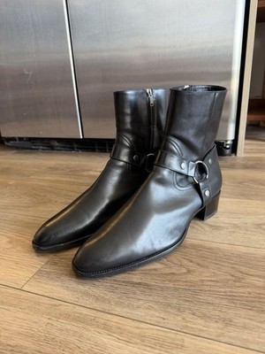 Saint Laurent Wyatt 40 Harness Boots Black Leather Hedi Slimane US14 EU47