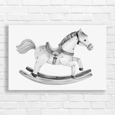 Whimsical Wooden Rocking Horse Black White Canvas Print Large Picture Wall Art