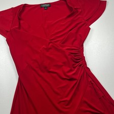 Lauren Ralph Lauren Red Faux Wrap Ruffle Hem Flutter Sleeve Cocktail Dress 6