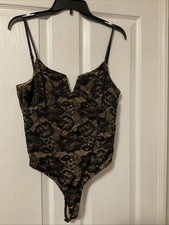 Nwt Lulu's Flirty Touch Black Lace-Up / Lace Thong Bodysuit Size L