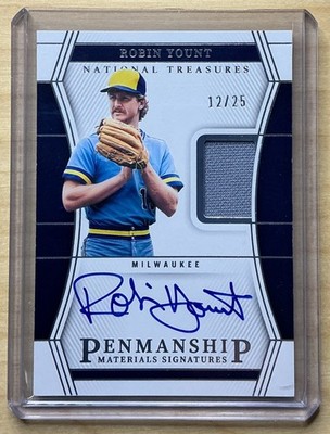 2023 Panini National Treasures Robin Yount Penmanship Game-Used Patch Auto #/25