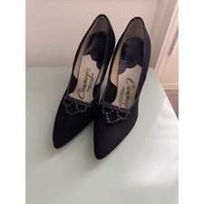 Vintage Cammeyer Black Stiletto Jeweled Pumps 60s Style Size 7