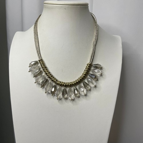 LOFT Ann Taylor Statement Halskette signiert Modeschmuck grau Kordel mit goldfarben