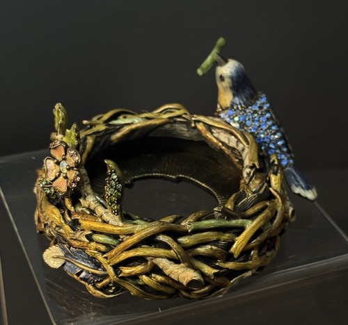 Jay Strongwater Swarovski English Garden Enameled Candle Holder Birds Nest - Picture 5 of 9