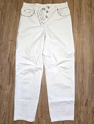 Blue Jean Damen Jeans weiß Gr. 38 L30 Straight-Leg Denim Knopfleiste Nieten
