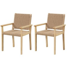Set of 2 Paper Rope Woven Dining Chairs Solid Rubber Wood Frame Natural