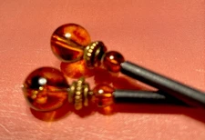 Vintage Hair Sticks  6.5” Tortoise Shell Colors Black Stick Brass