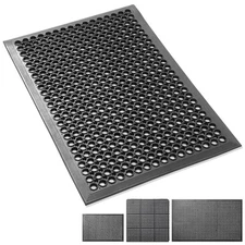 Commercial Restaurant Floor Mats, Non-Slip, Grease Resistant Rubber Mats, Black