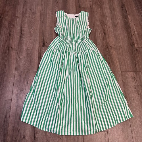 J.Crew Hyazinthe Midikleid WMNS S grün weiß Streifen gesmokte Taille Baumwolle Popeline - Bild 4 von 8