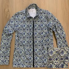 Talbots Hello Saturday Womens Jacket Activewear Full Zip Geometric Small Blue
