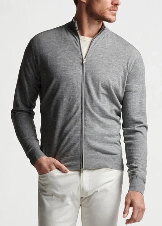 $370 Peter Millar Suéter XXL Excursionist Flex Gale Gris Cremallera Completa Cárdigan