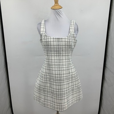 Beth Tweed Mini Dress - White Check I MESHKI I Size S