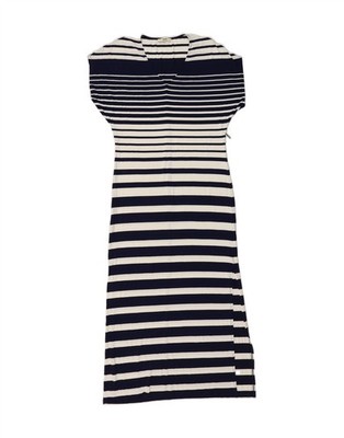 Oasis Damen Maxikleid UK 14 Medium dunkelblau gestreift Viskose DW55