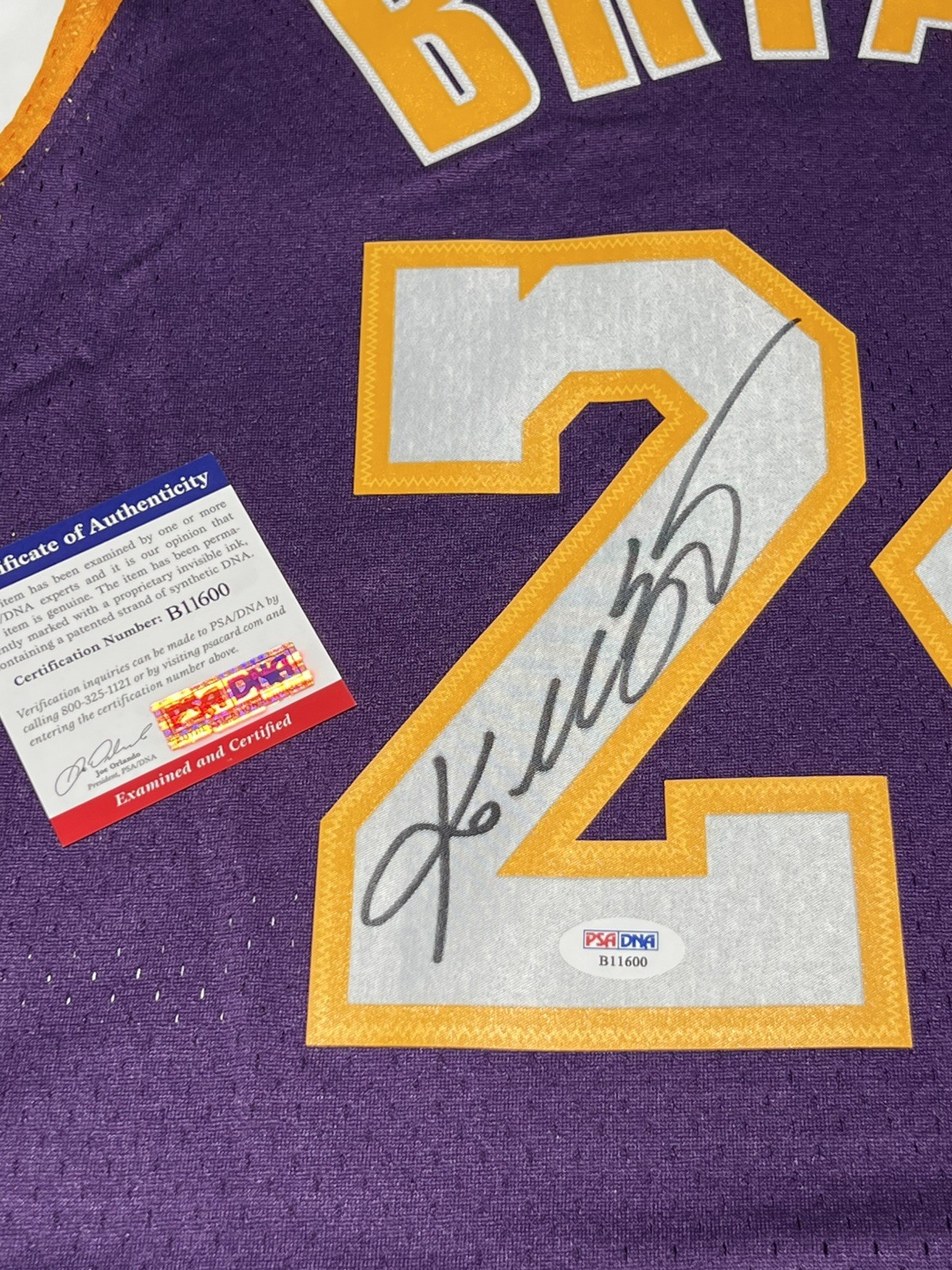 Kobe Bryant signed #24 Lakers NBA Jersey PSA/DNA Certificate of Authenticity view 2