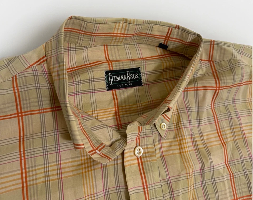 Camisa De Colección Gitman Bros Para Hombres XL Beige A Cuadros Manga Corta Botón Delantero Hecha en EE. UU. Foto 2 de 4