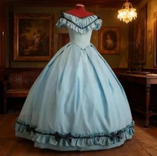 Historian Civil War Era Ball Gown Dress Floor Length Bow Ruffles Short Sleeves