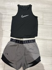 Women/teen gym set inc Nike top Size M and Underarmour size XS shorts 