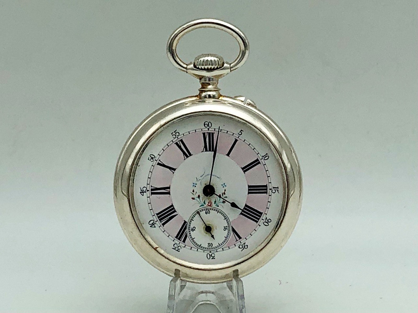 Swiss Pocket Watch Silver Plating Vintage Mechanical for Repair or Parts