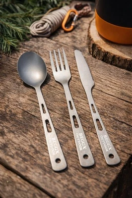 BEGGX OUTDOOR Titan Camping Besteck Set Outdoor Messer Löffel Gabel, Bushcraft, Camping