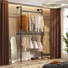 Industrial Pipe Clothing Rack, Reversible 3.5FT Clothes Rack for Hanging Clot...