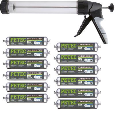 Petec 12x Scheibenkleber Schlauchbeutel 400ml + Ausdrückpistole