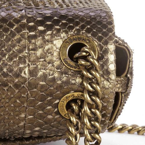 CHANEL Bag Classic Single Flap Small Gold PYTHON Leather GHW CERTIFIED AUTHENTIC - Picture 7 of 9