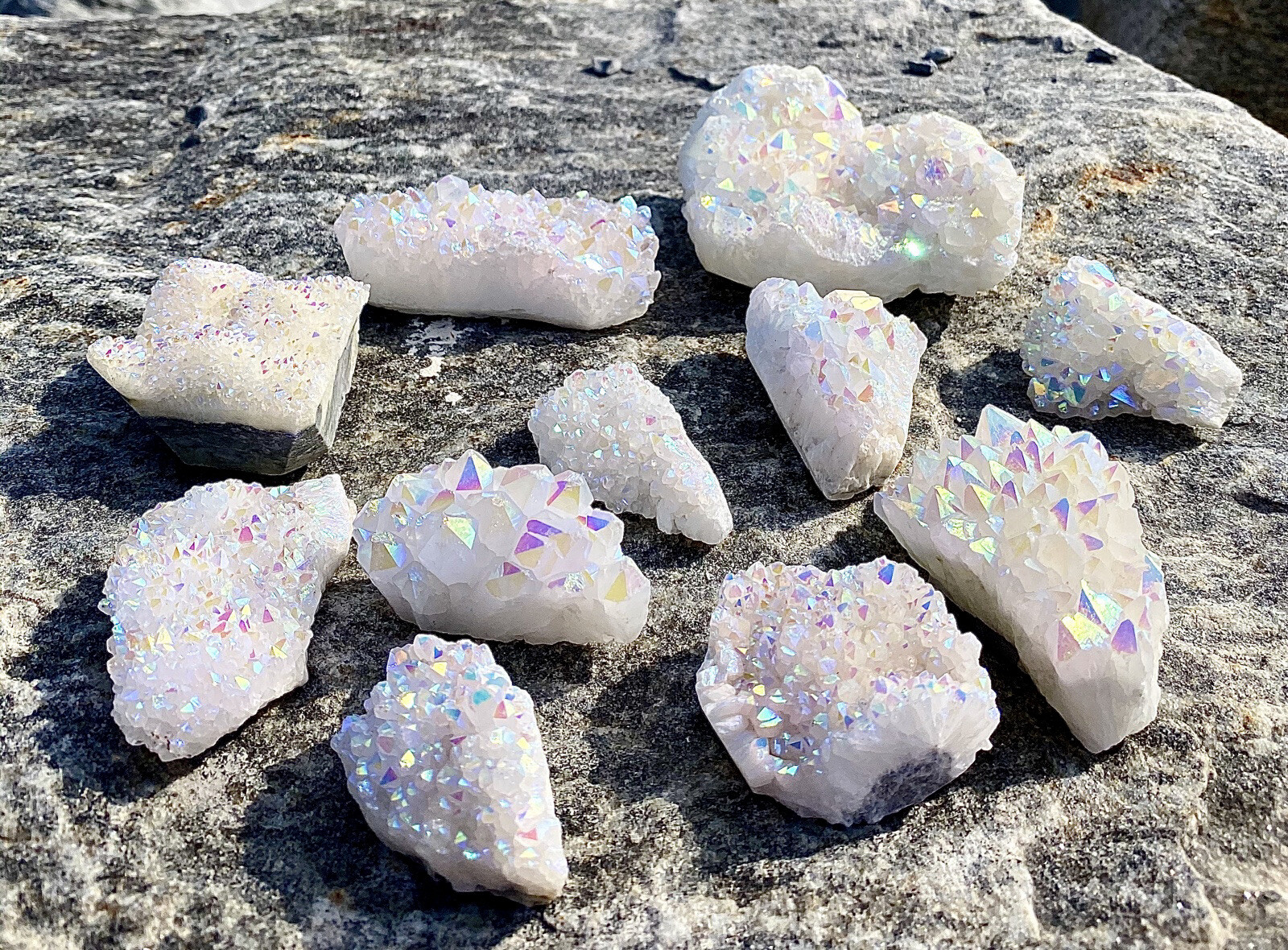 Natural Rainbow Angel Aura Quartz Cluster Titanium Geode Crystal Specimen Gift