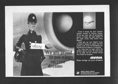 IBERIA AIRLINES OF SPAIN 1974 WE ARE PROUD TO PUT WINGS ON YOUR DREAMS F/A AD