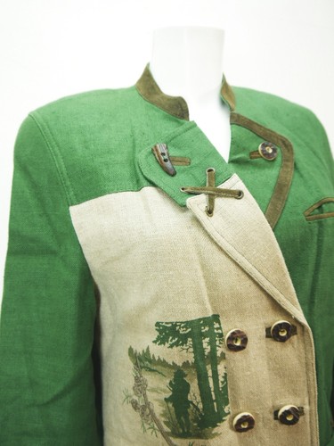 by h.moser Salisburgo verde con risvolto grande giacca tradizionale donna lino taglia 36 - Foto 3 di 7