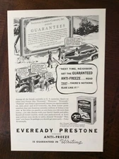 1937 vintage original ad Eveready Prestone Anti-Freeze Guaranteed In Writing