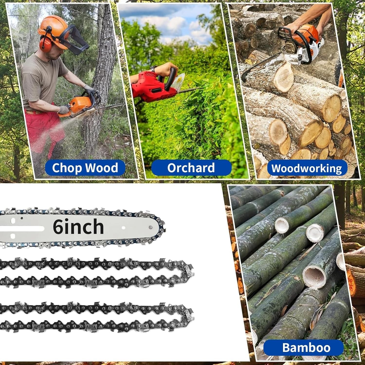 6 Inch Chainsaw Chain and Guide Bar, Replacement Chain Saw Bar and Chains for 6